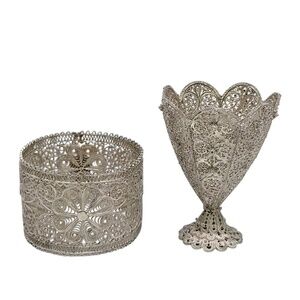 Silver Filigree Napkin Ring and Egg Cup Set with Box #21587